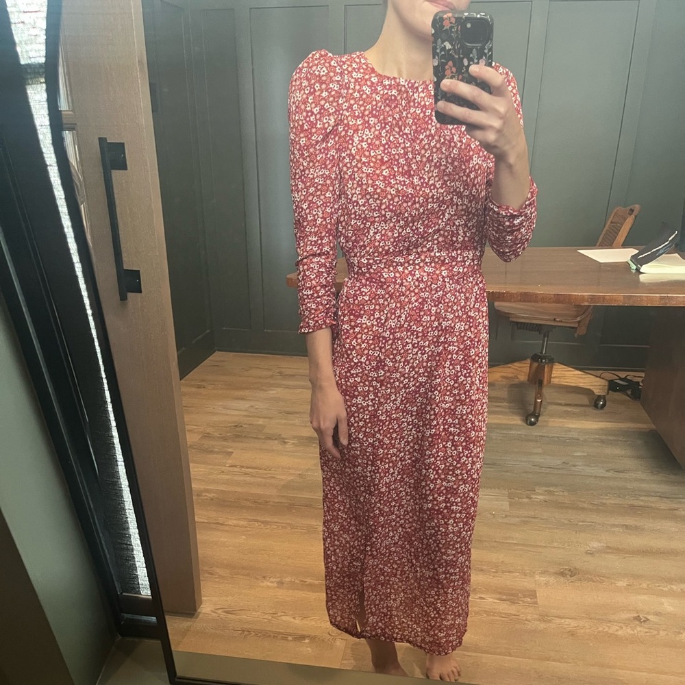 Puff sleeve red floral dress - NWT size XS